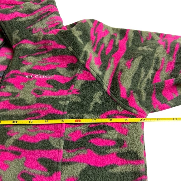 Columbia Youth 18/20 Girls Pink/Green Camo Fleece Zip Up Fleece Sweater Jacket - Picture 3 of 8
